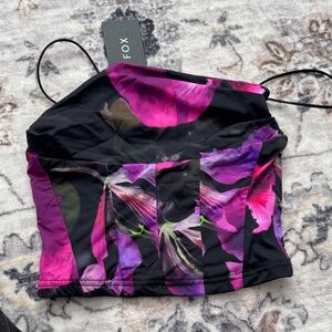White Fox Purple Haze Women's Black and Purple Floral Crop Top